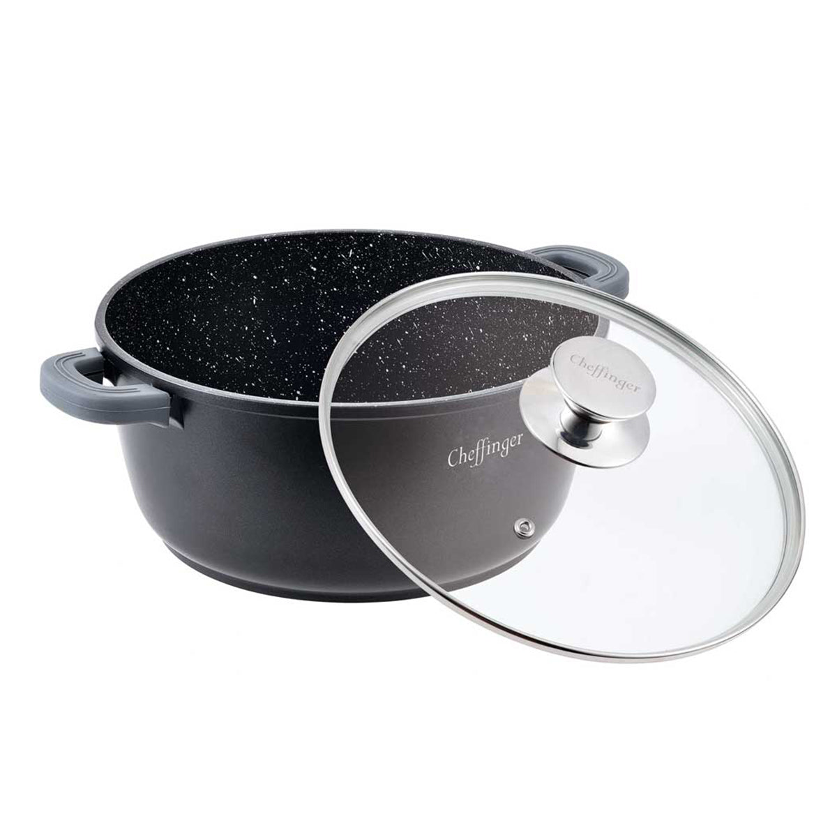 Cheffinger Braadpan met Deksel - 20cm - 2L - Zwart - Inductie