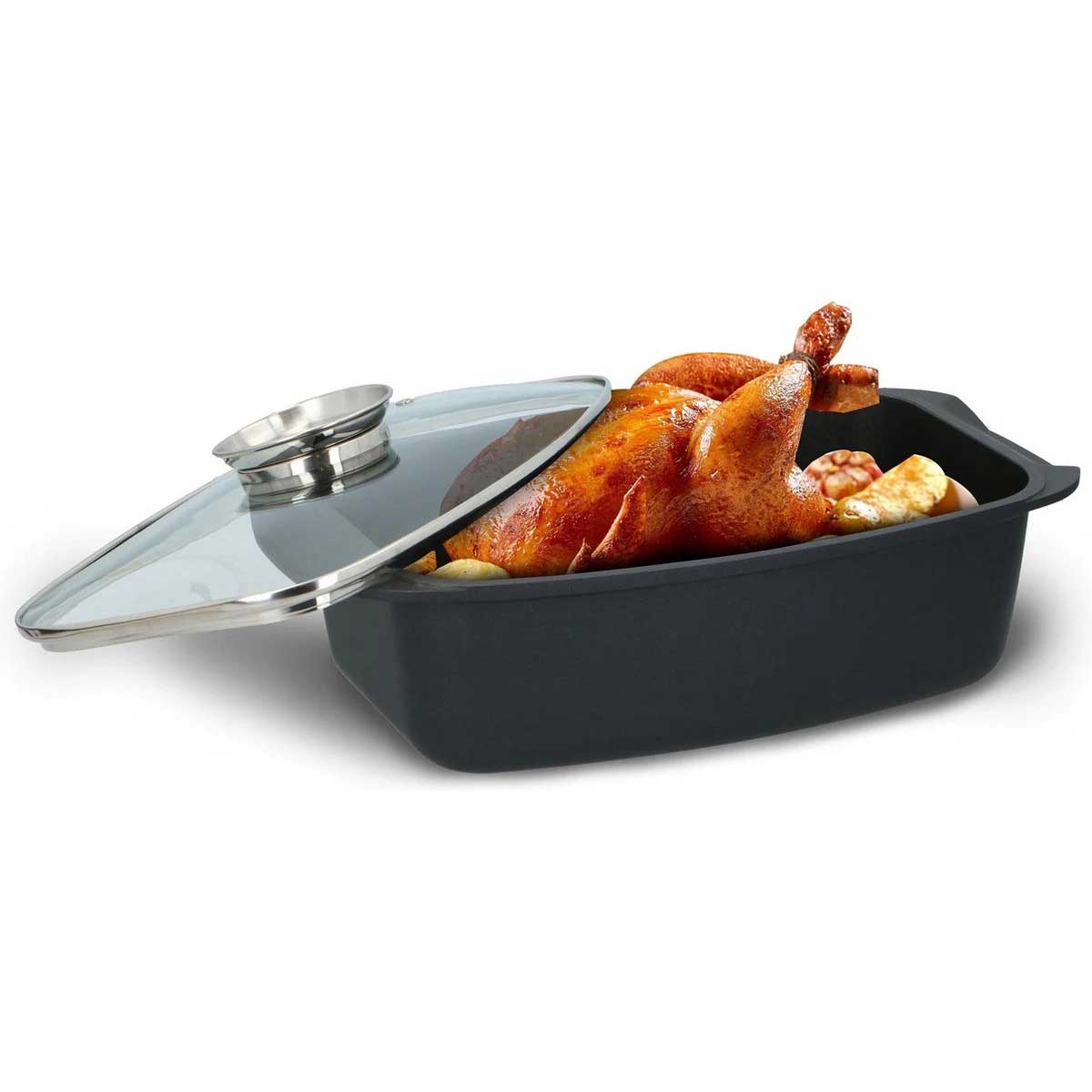 Cheffinger Braadslede met Deksel - 38cm - Zwart - Inductie - Ovale Braadpan - Braadslee – productafbeelding