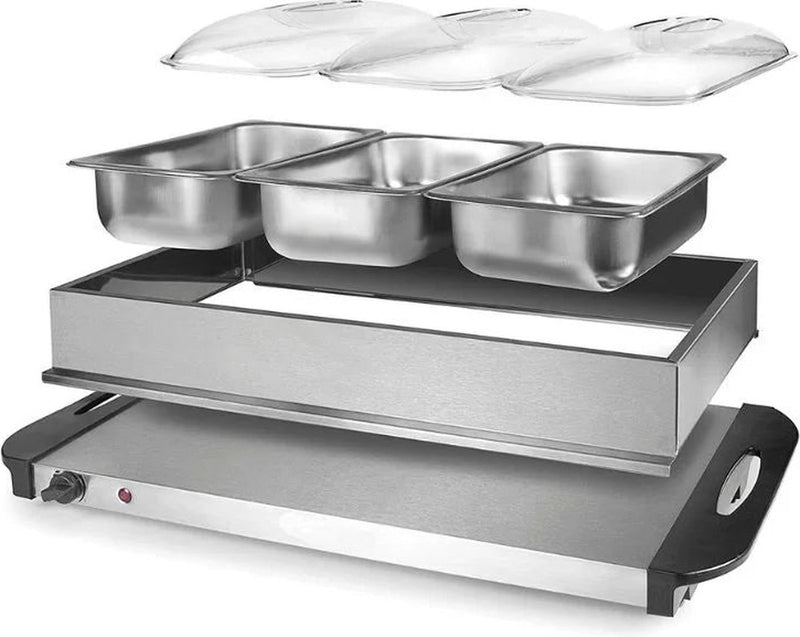 Clever Buffet warmer - Warming plate - Food warmer - 3x2.4L - Stainless Steel