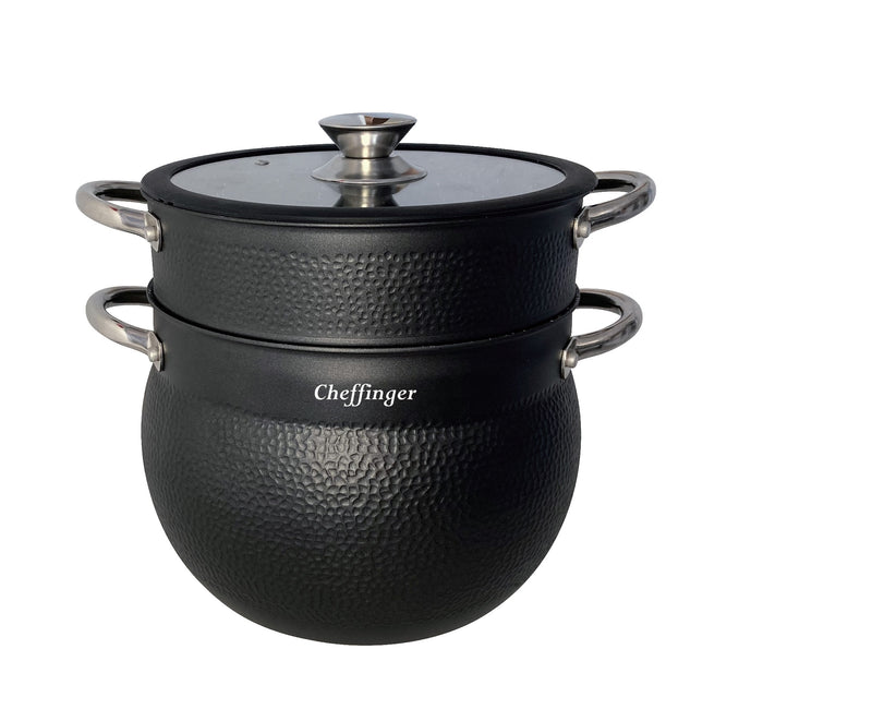 Clever Couscous Pan - Steamer - 8L - Black - Rice and Vegetable Steamer - Couscoussier - With Glass Lid - Induction 