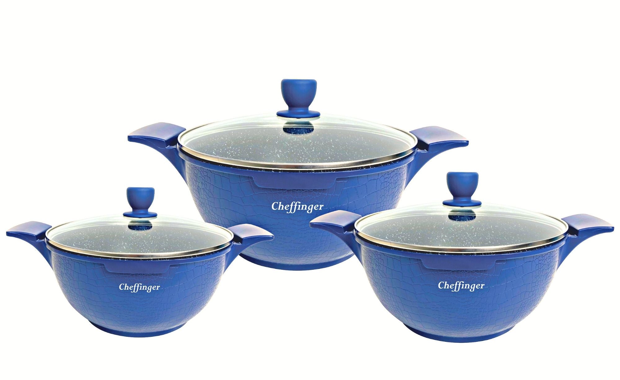 Cheffinger Pannenset - Crocodile Line - 6-delig - 20, 24 & 28cm - Blauw - TEKZEN