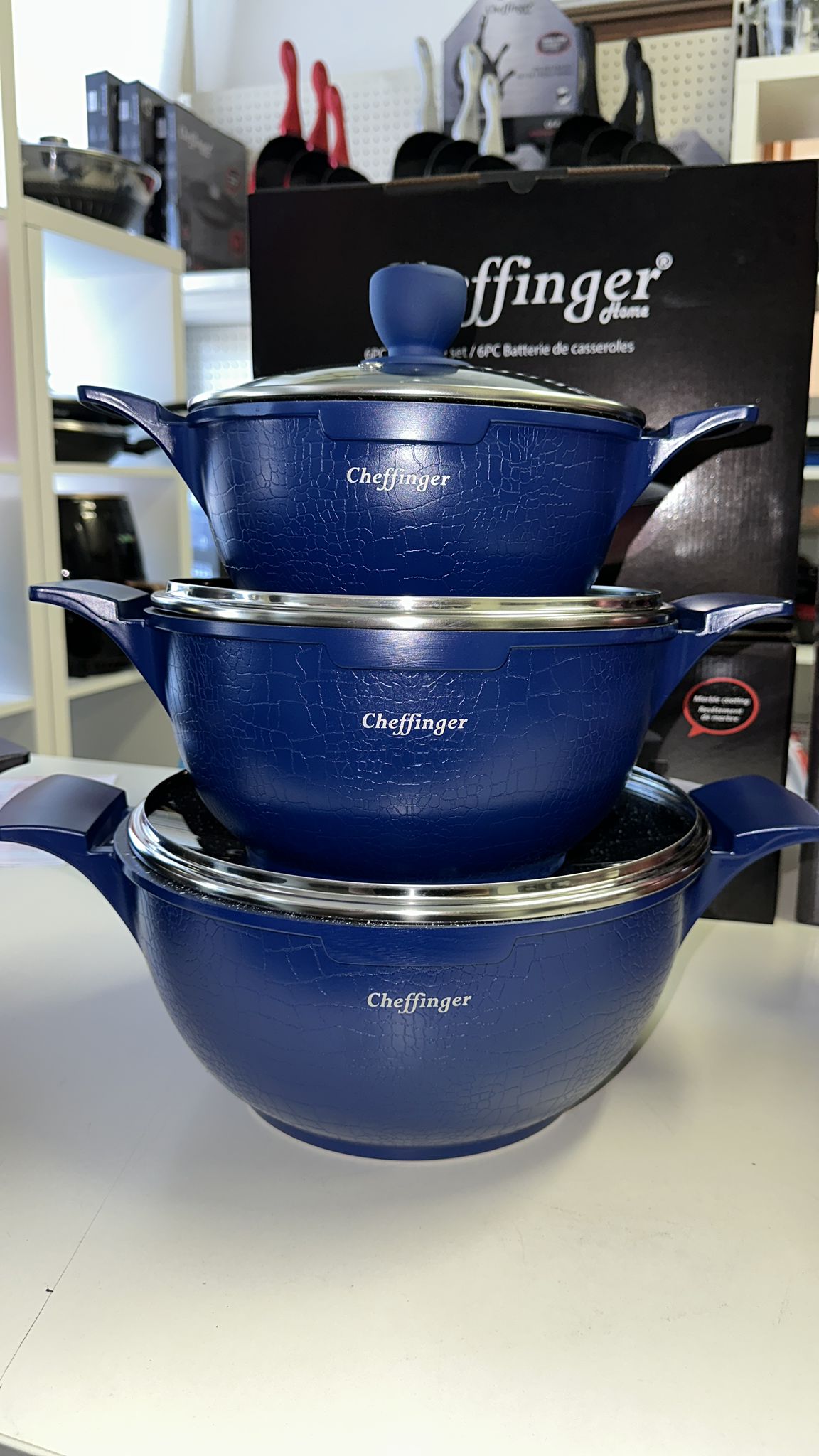 Cheffinger Pannenset - Crocodile Line - 6-delig - 20, 24 & 28cm - Blauw - TEKZEN