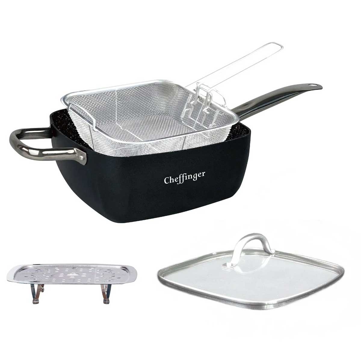Cheffinger Frituurpan met Deksel - 24cm - Zwart - Inductie – productafbeelding