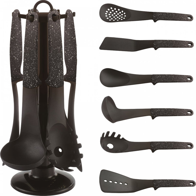 Clever Kitchenware Set - 7-piece - Black - 360° Rotatable Stand - Cookware Set