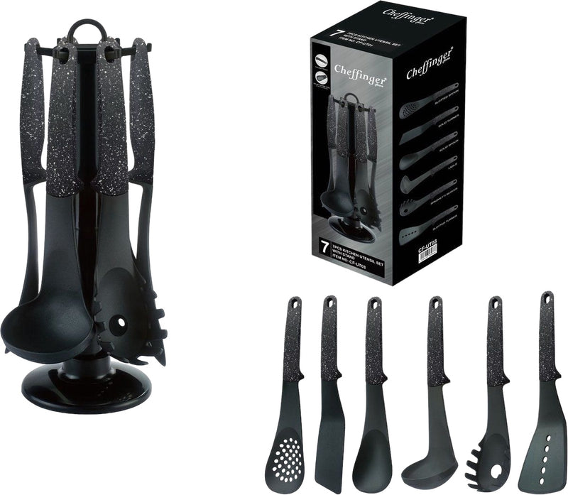 Clever Kitchenware Set - 7-piece - Black - 360° Rotatable Stand - Cookware Set