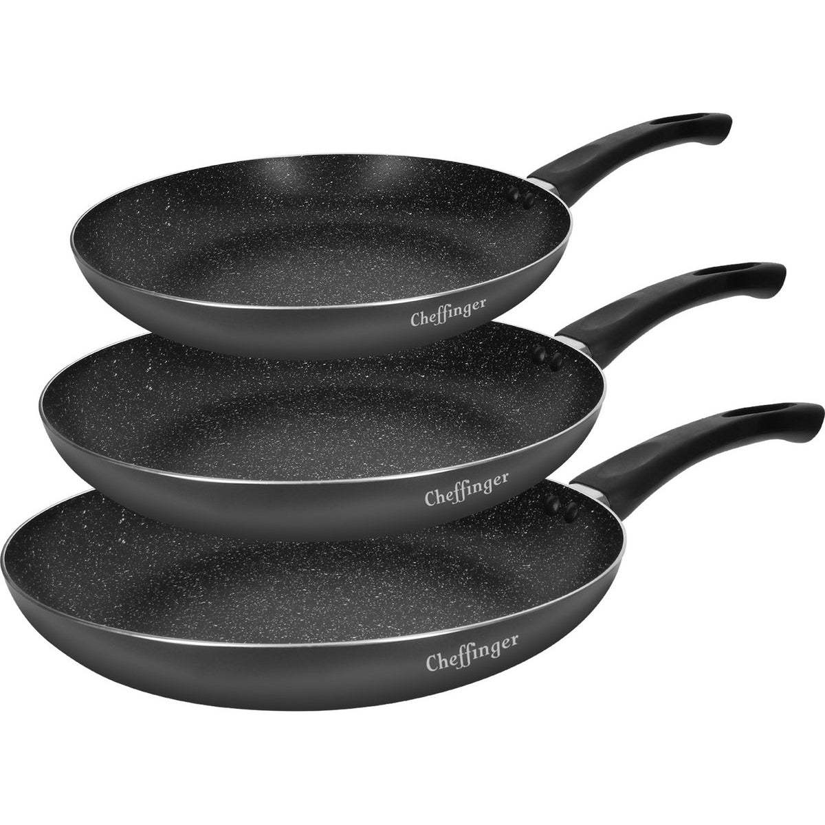 Cheffinger Frying Pan Set - 3-piece - Black - Frying Pan 20, 24.28cm - Induction