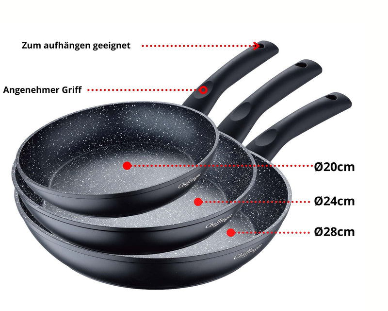 Clever Frying pan set - 3-piece - Ø 20/24/28 cm - Black
