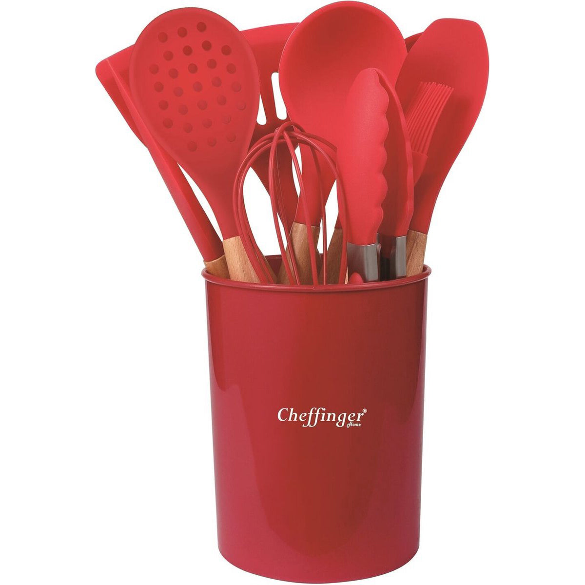 Cheffinger Kookgerei Set met Houder - 12-delig - Rood - Keukengerei Set