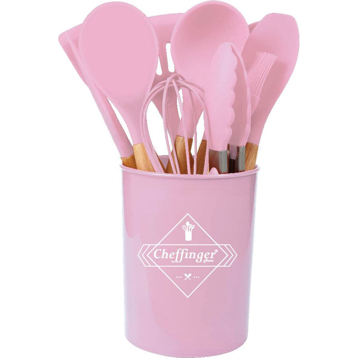 Cheffinger Kookgerei Set met Houder - 12-delig - Roze - Keukengerei Set