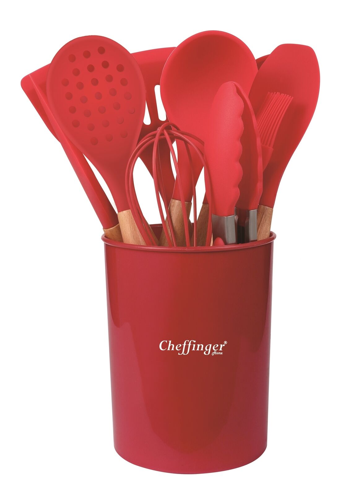 Cheffinger Keukengerei Set met Houder - 12-delig - Rood - Kookgerei Set