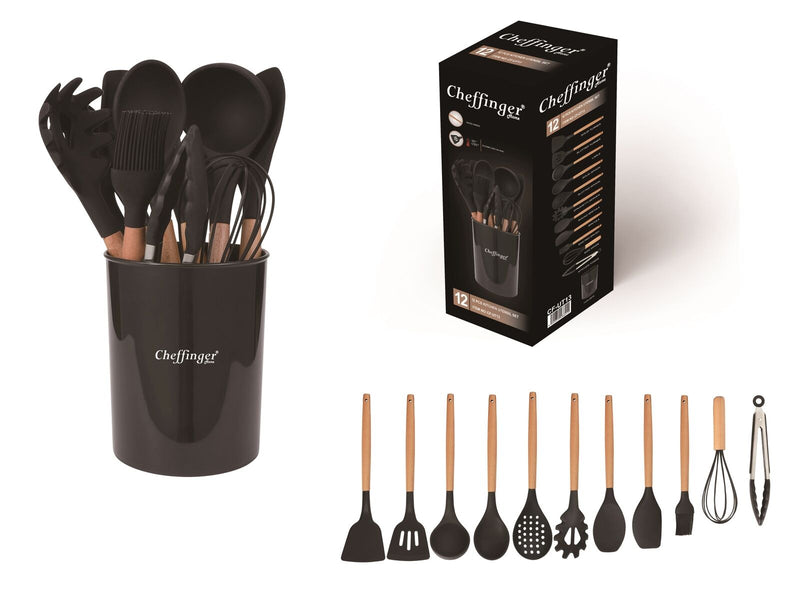 Clever Kitchenware Set with Holder - 12-piece - Black - Cookware Set 