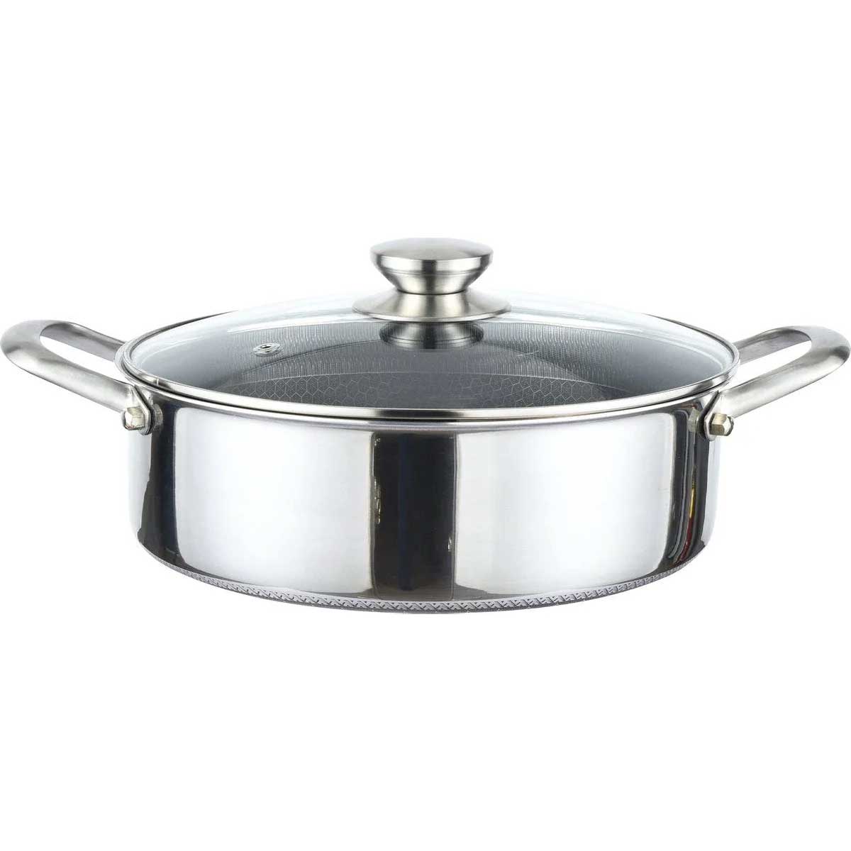 Cheffinger Lage Braadpan met Deksel - 24cm - RVS - Honingraat - Inductie – productafbeelding