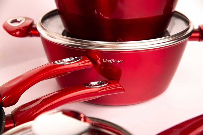Clever Cookware Set - 10-piece - Red - Induction - With Glass Lids