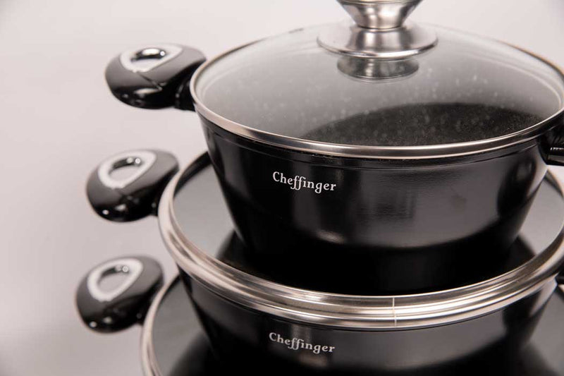 Cchefer Cookware Set - 10 pieces - Black - Induction - With glass lids