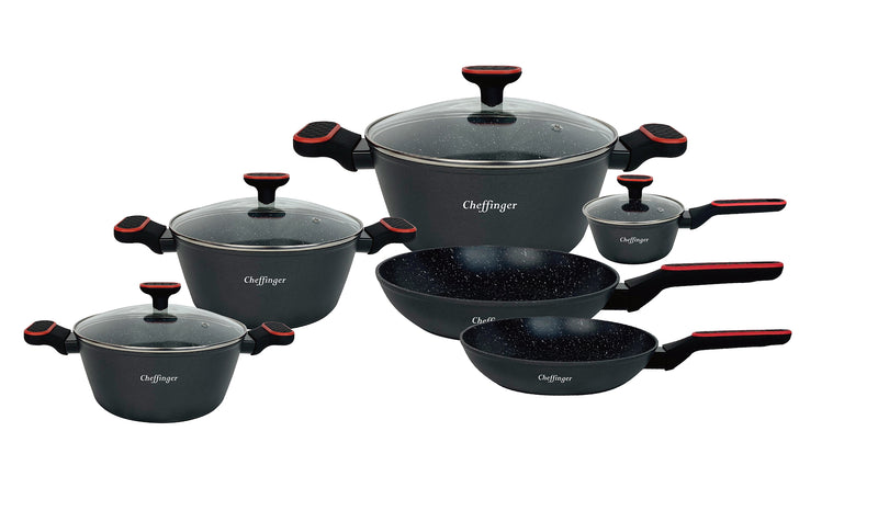 Clever Cookware Set - 10-piece - Black/Red - Induction - With Glass Lids 