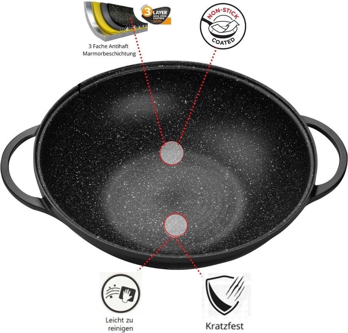 Cheffinger Luxe Wokpan XL met Deksel - 36cm - Black Line Edition - Inductie - TEKZEN