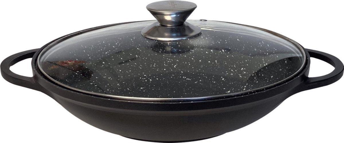 Cheffinger Luxe Wokpan XL met Deksel - 36cm - Black Line Edition - Inductie - TEKZEN