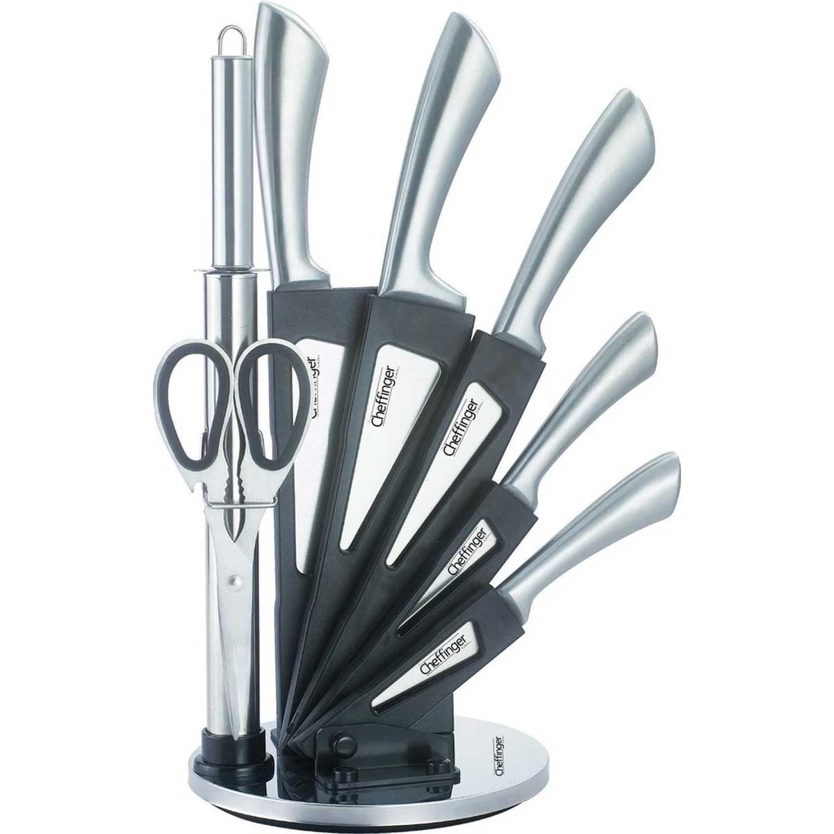Cheffinger Messenset met Standaard - 8-delig - Zilver – productafbeelding