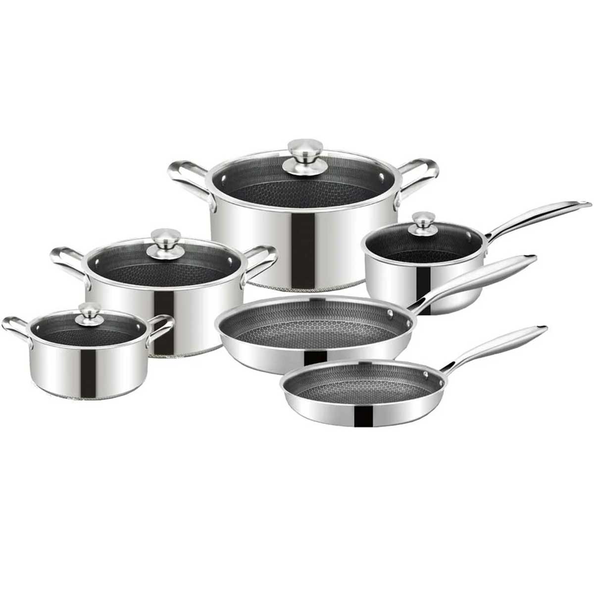 Cheffinger Pannenset - 10-delig - RVS - Honingraat - Inductie – productafbeelding