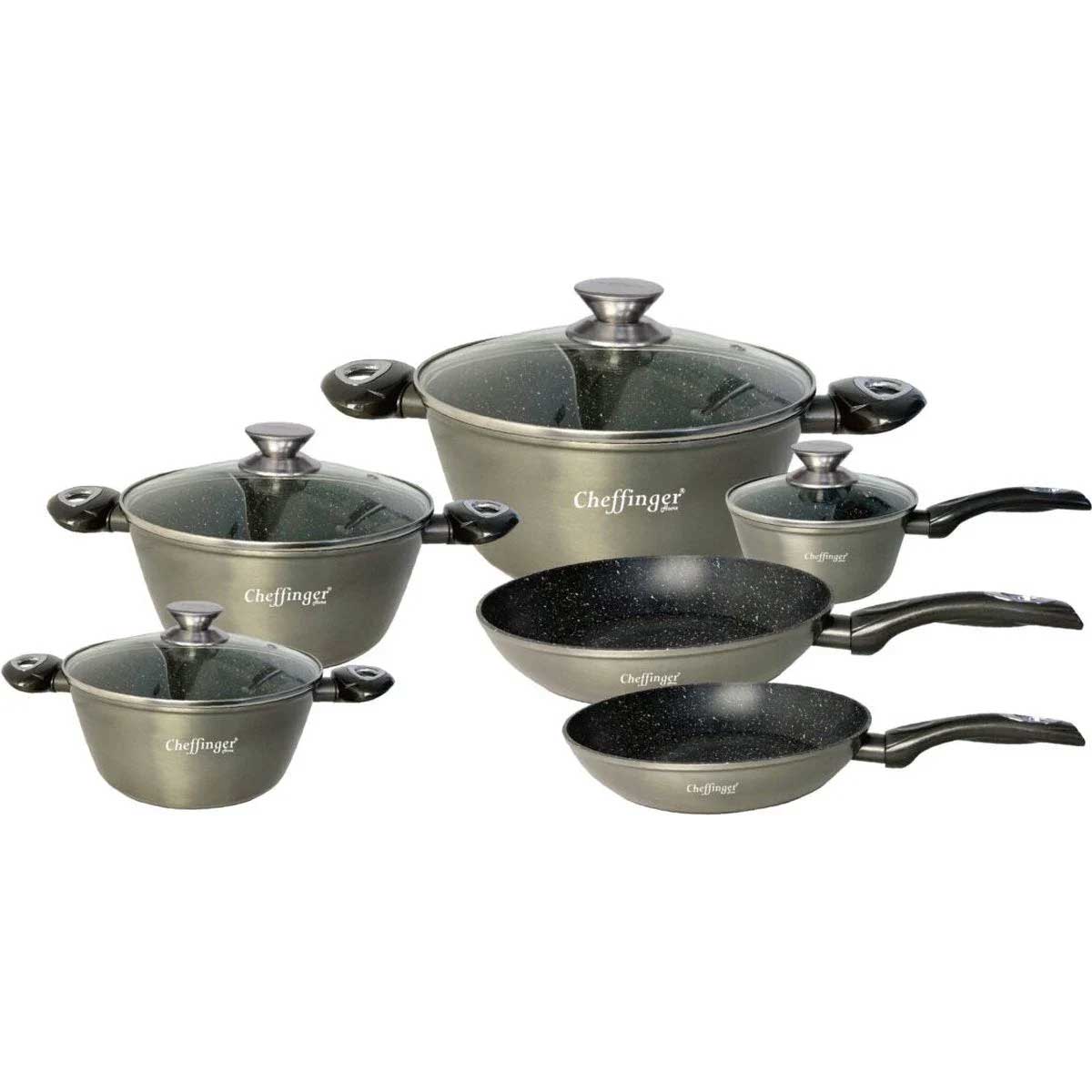 Cheffinger Pannenset - 10-delig - Zilver - Inductie - Met Glazen Deksels – productafbeelding
