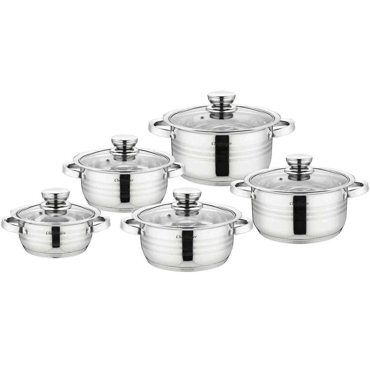 Cheffinger Pannenset - 10-delig - Zilver - RVS - Kookpannen - Inductie – productafbeelding