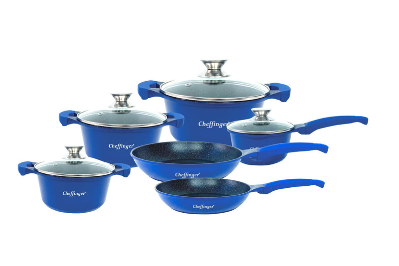 Cchefer Cookware Set - 10 pieces - Blue - Induction - With glass lids