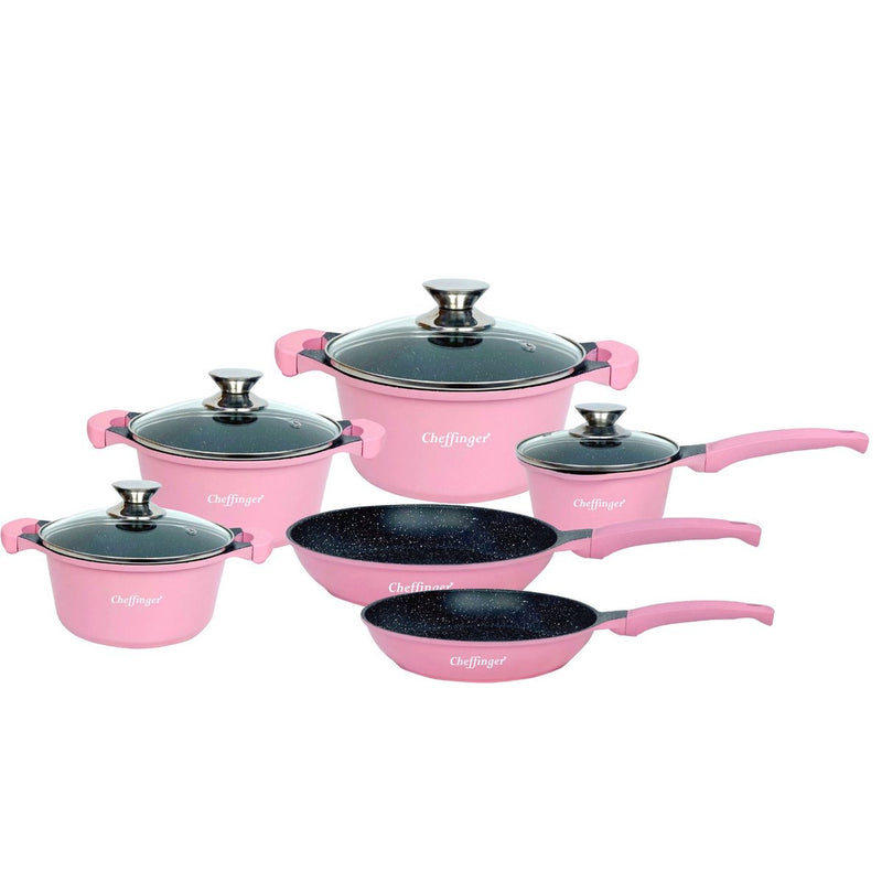 Cchefer Cookware Set - 10 pieces - Pink - Induction - With glass lids