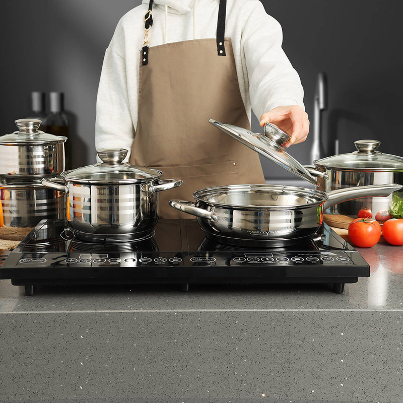 Clever Cooking Pans - Induction pan set 12-piece - Glass Lid - Stainless steel 