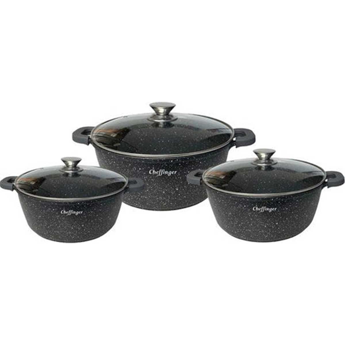 Cheffinger Pannenset - 6-delig - 20, 24 & 28cm - Zwart