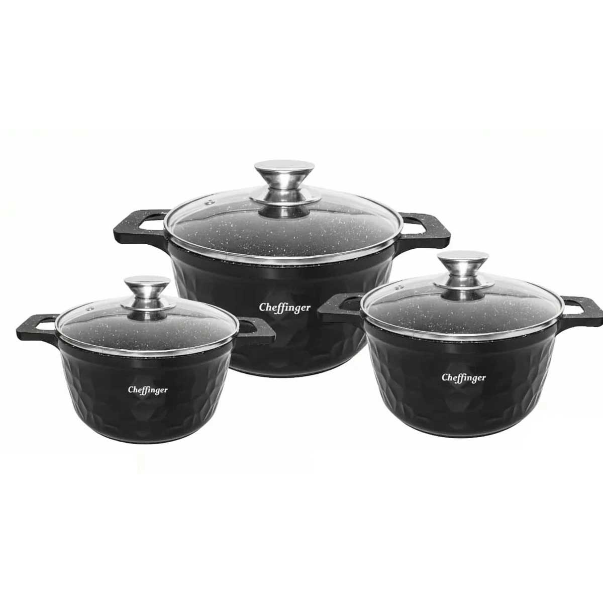 Cheffinger Pannenset - 6-delig - 20, 24 & 28 cm - Zwart – productafbeelding