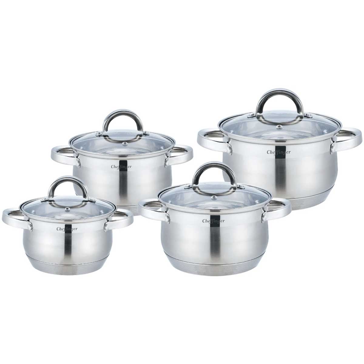 Cheffinger Pannenset - 8-delig - Zilver - RVS - Kookpannen - Inductie – productafbeelding