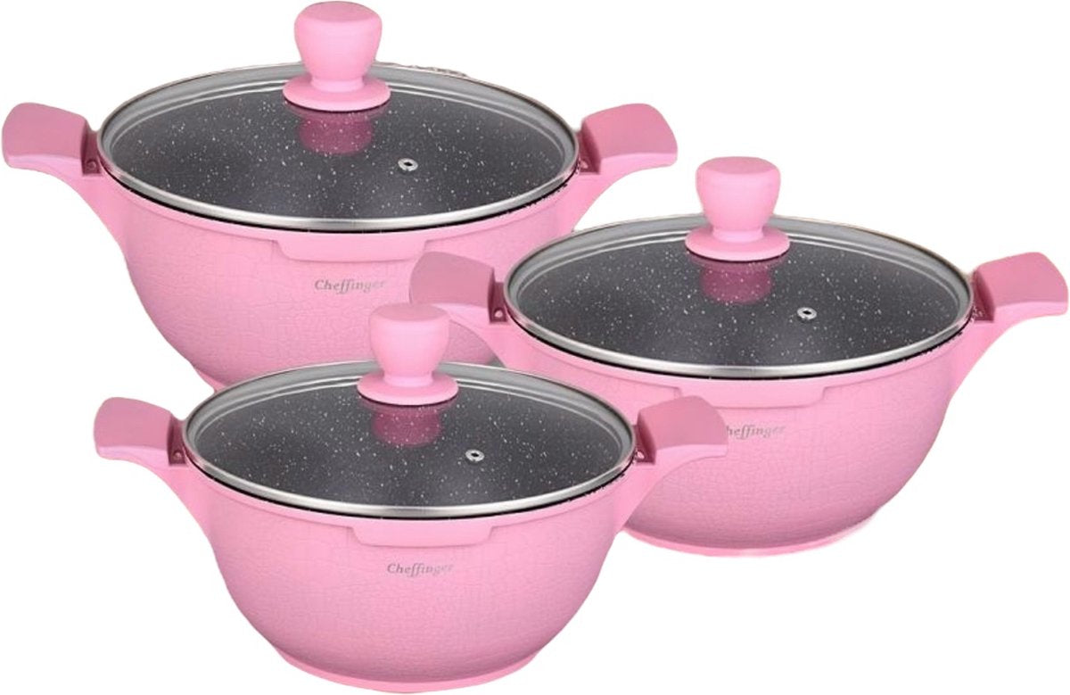 Clever Cookware Set - Crocodile Line - 6-piece - 20, 24 &amp; 28cm - Pink 