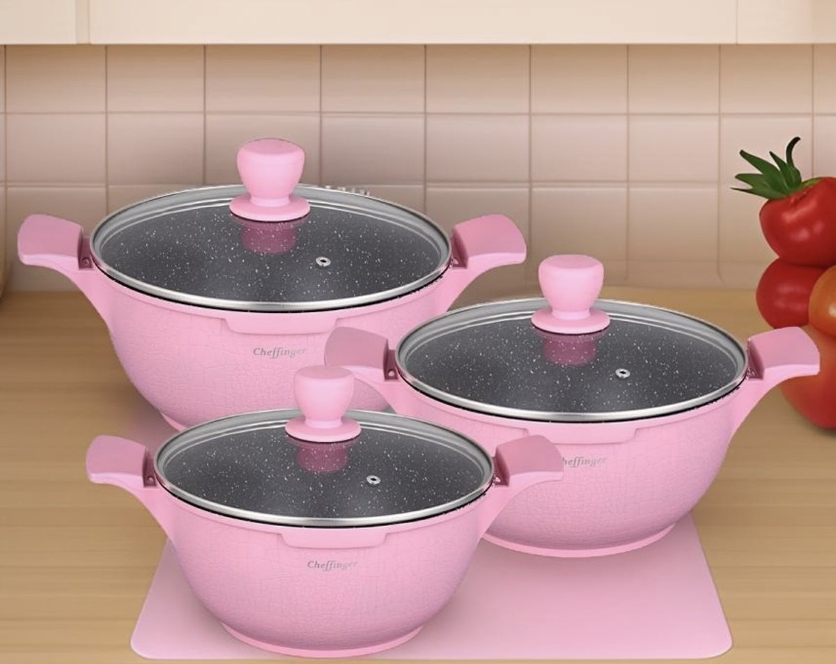 Clever Cookware Set - Crocodile Line - 6-piece - 20, 24 &amp; 28cm - Pink 