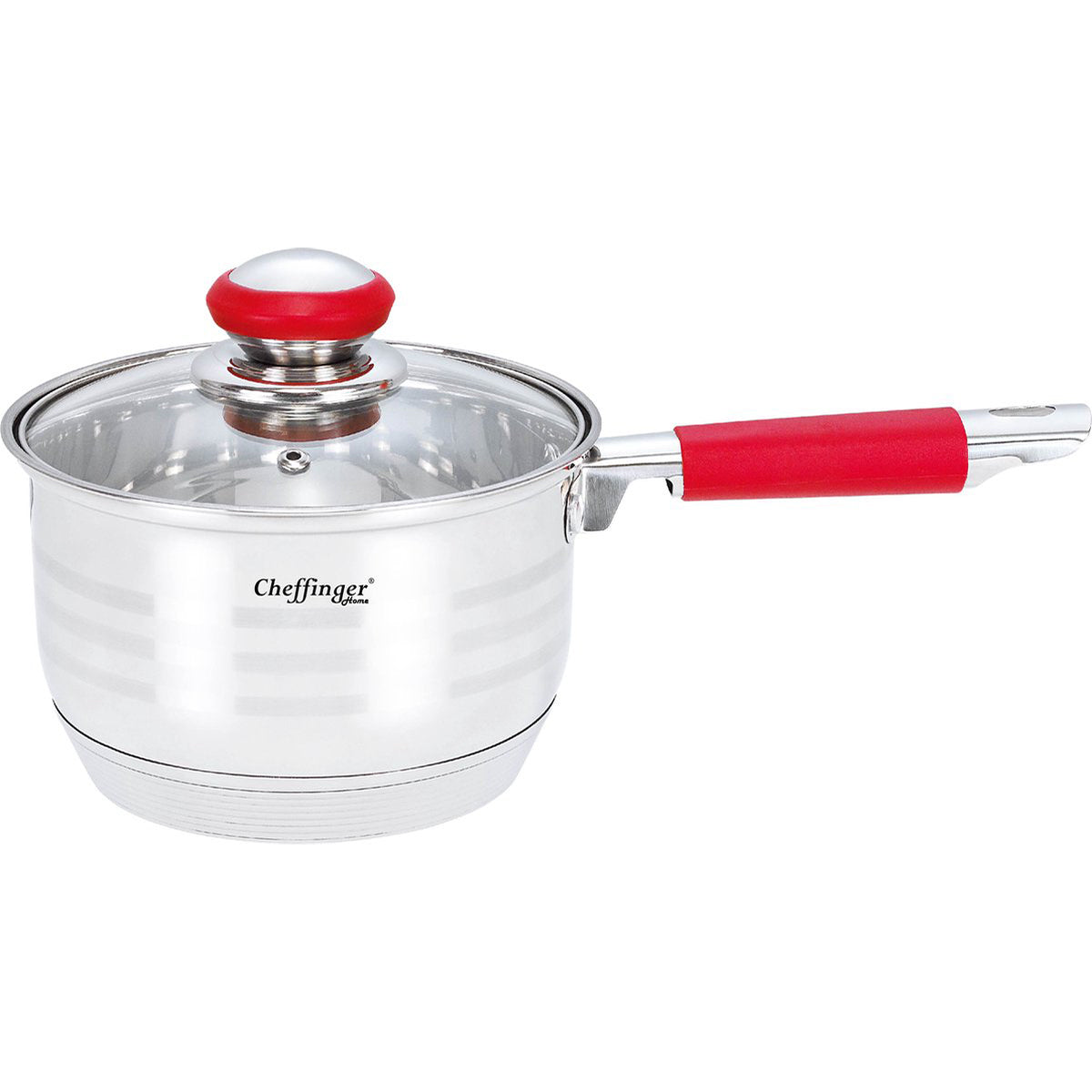 Cheffinger Pannenset met Glazen Deksel - 12-delig - RVS - Inductie - Zilver/Rood