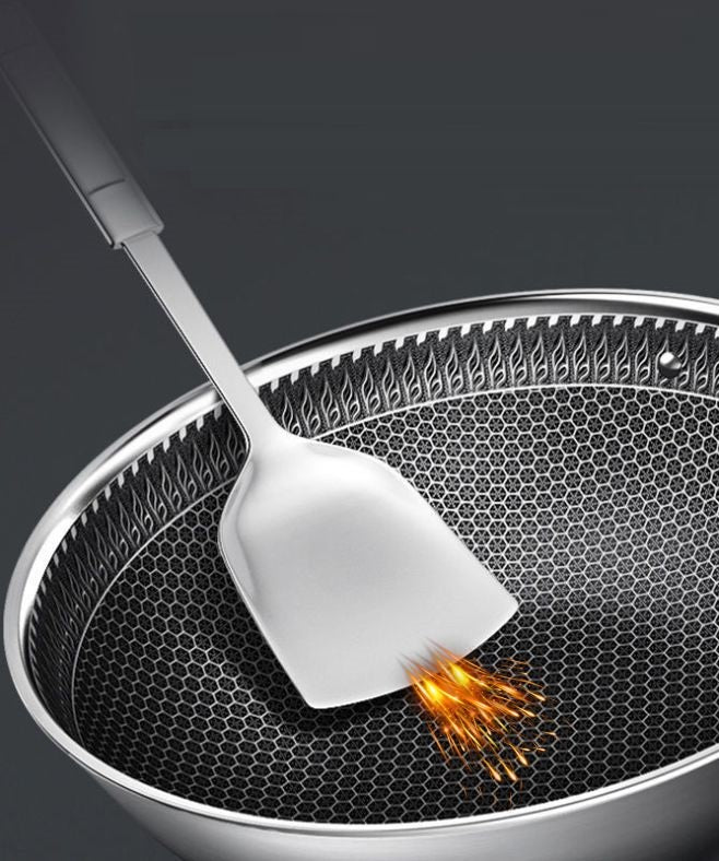 Cchefer Premium Frying Pan with Lid - 24cm - Stainless Steel - Honeycomb - Hexagon - Honeycomb