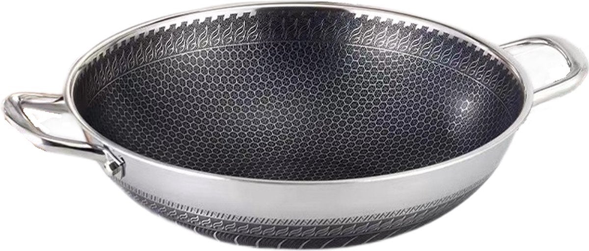 Cheffinger Premium Wokpan met deksel - 32cm - RVS - Honingraat - Hexagon - Honeycomb - TEKZEN