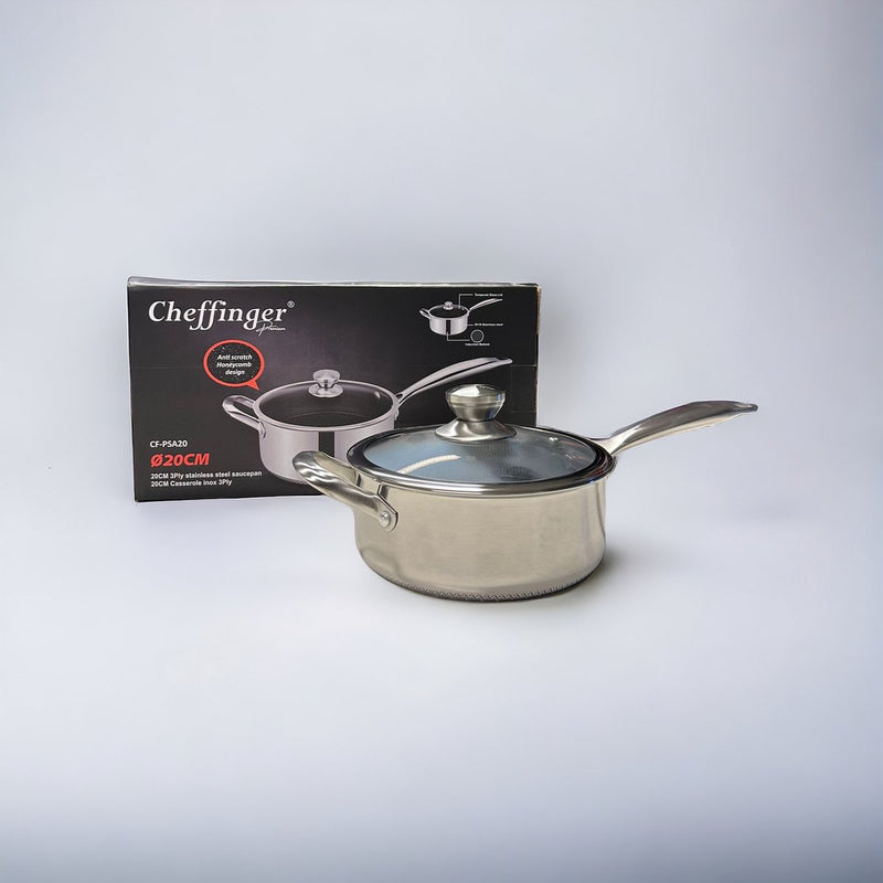 Clevinger Premium Saucepan with Lid - 20cm - Stainless Steel - Honeycomb - Hexagon - Honeycomb 