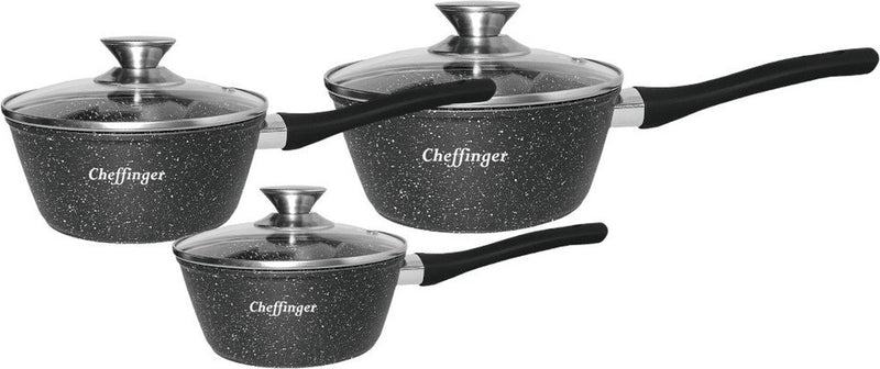 Cchefer Sauce Pan Set with Lid - 6-piece - Ø 16/18/20cm - Black - Induction