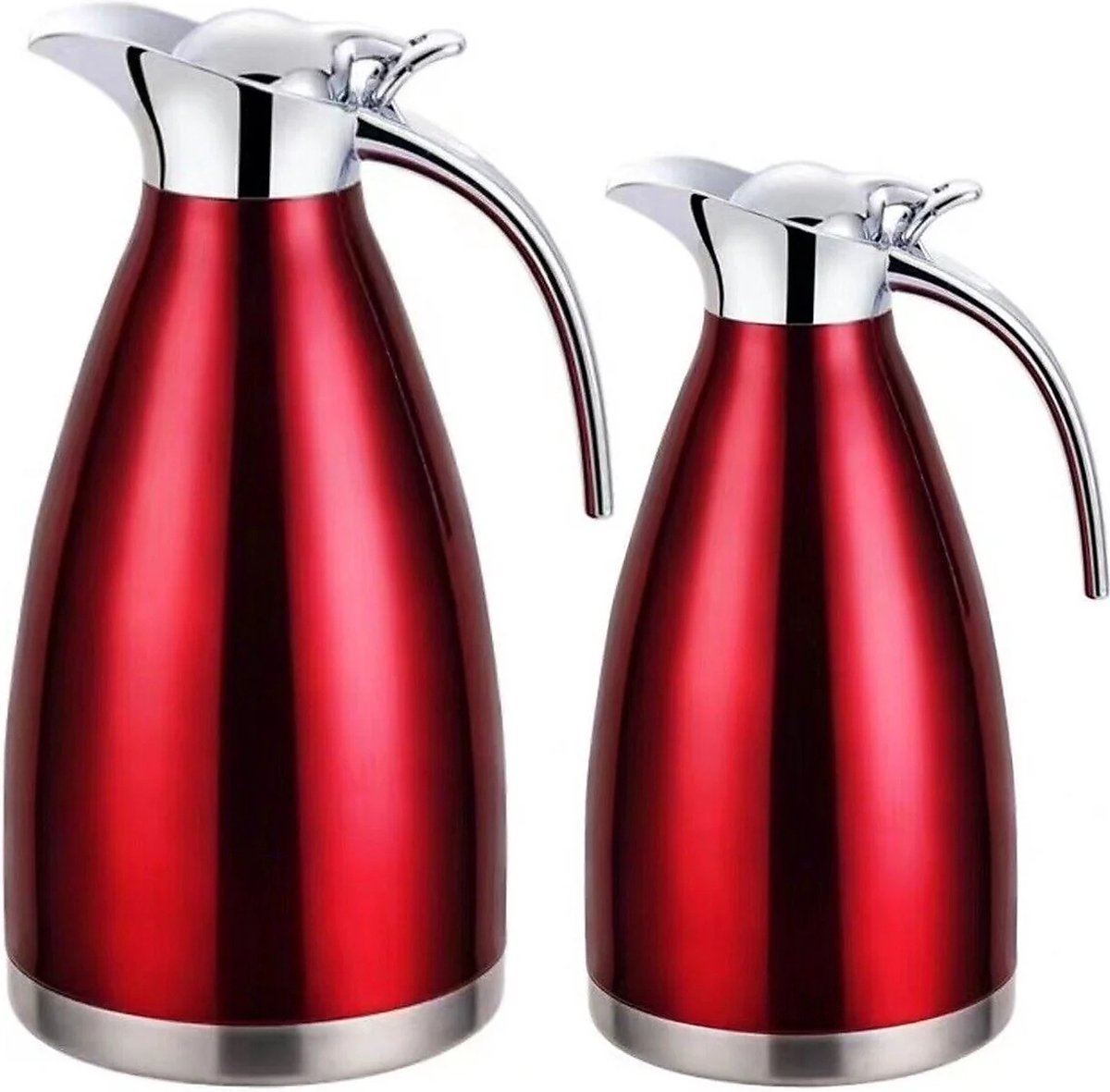 Cheffinger Thermoskan Set van 2 - 1 L + 1.5L - Rood - RVS Inox - Themosfles