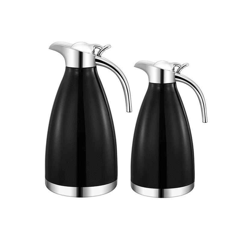 Clevinger Thermos Set of 2 - 1 L + 1.5L - Black - Stainless Steel Inox - Themos bottle
