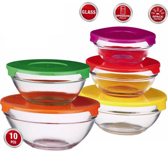 Cchefer Food Containers - 10-piece - Storage Set - Glass