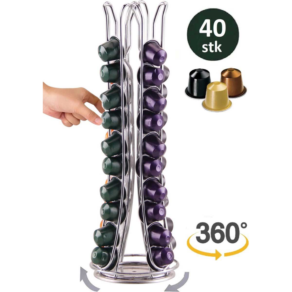 Cheffinger - Nespresso Capsulehouder - 360° draaibaar - 40 Cups - Cuphouder - Koffiecups Houder - Zilver