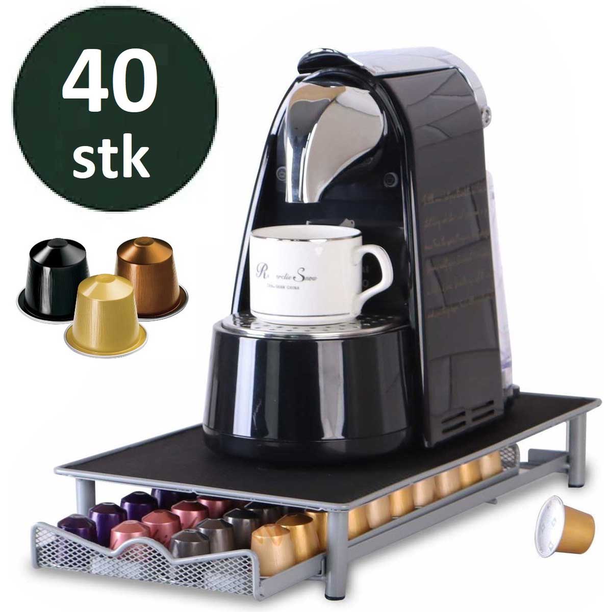 Cheffinger - Nespresso Capsulehouder met Lade - 40 Cups - Cuphouder - Espresso Koffie Pad en Cups Houder - Zwart