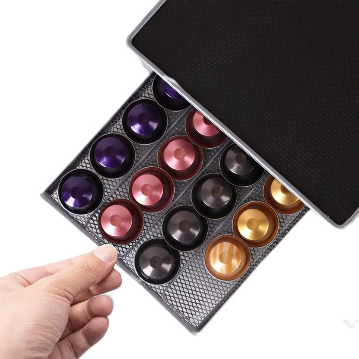 Cheffinger - Nespresso Capsulehouder met Lade - 40 Cups - Cuphouder - Espresso Koffie Pad en Cups Houder - Zwart