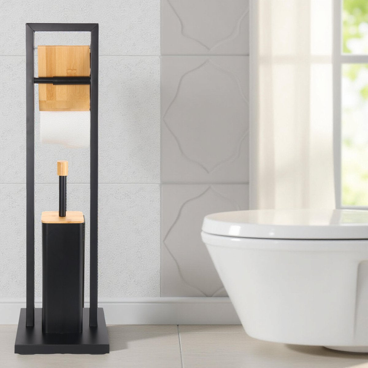 Cheffinger Badkamerset - 2-in-1 - WC-Borstel en Toiletrolhouder - Zwart