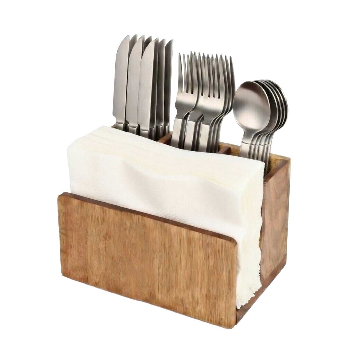 Cheffinger Bestekbak - 4-vakken - Acacia Hout - Keuken Organizer voor Bestek & Servetten