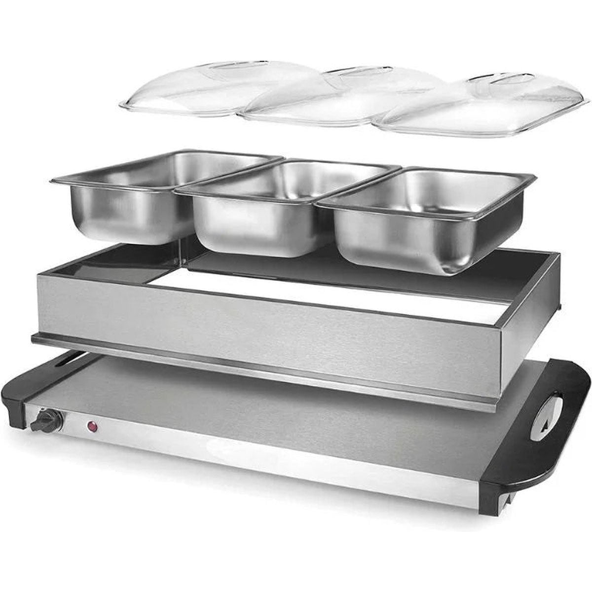 Cheffinger Buffetwarmer - Warmhoudplaat - Voedselwarmer - 3x2.4L - Roestvrij Staal