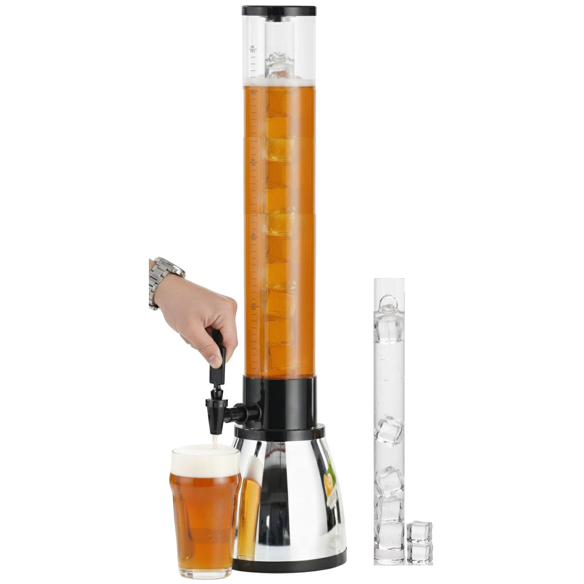 Cheffinger Drankdispenser met IJsblokjesreservoir en Tapkraan - Zilver - 1,5L - Voor Frisdrank, Water, Sap en Cocktails - Perfect voor Feestjes en BBQ’s