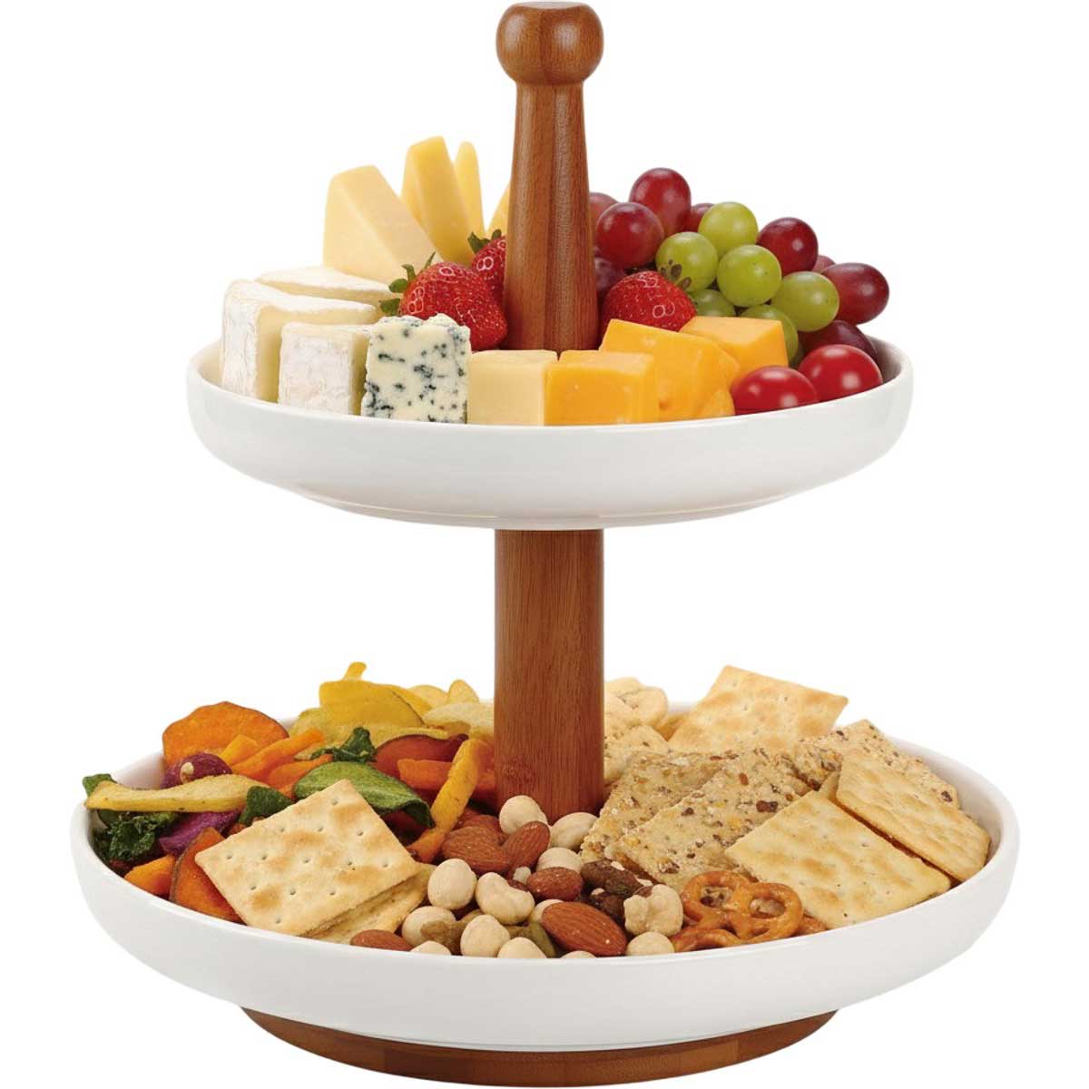 Cheffinger Etagère - 2-laags - Bamboe/Keramiek - Fruitschaal - Fruitmand