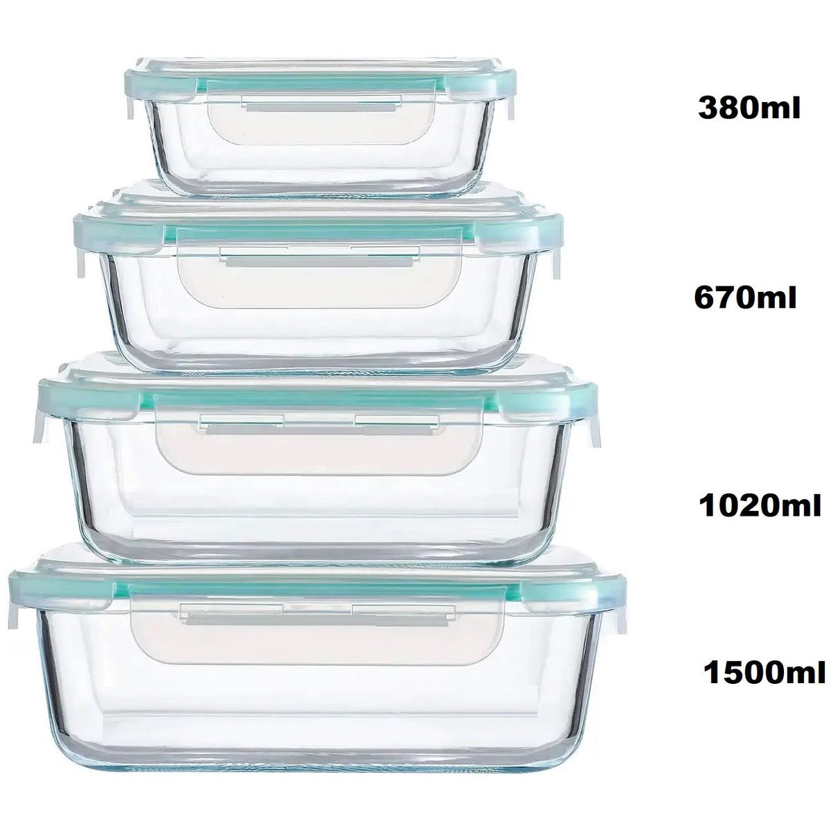 Cheffinger Glazen Vershoudbakjes - 4-delig - Meal Prep Bakjes - Lunchbox - BPA vrij - Glas